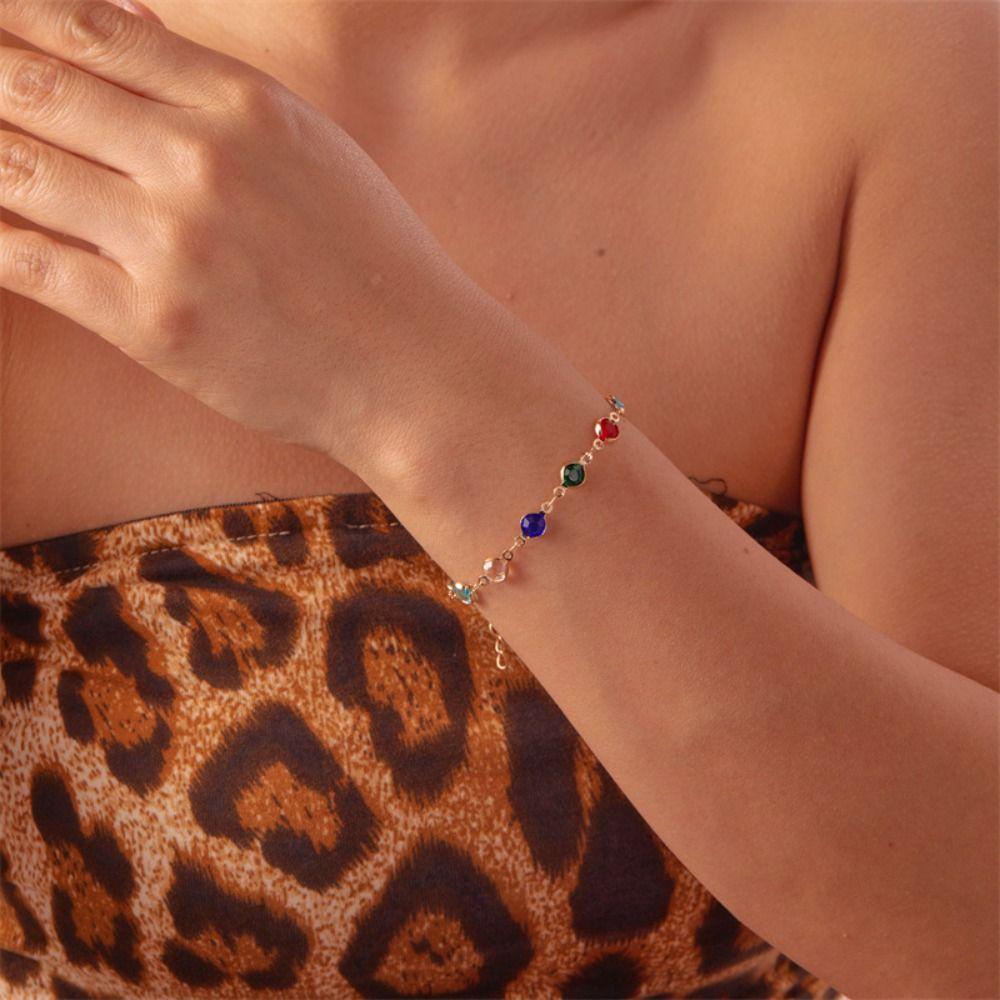 Luxury Sparkling Leaf Chain Candy Color Colorful Elegant Circle Bangles Adjustable Fashion Crystal Sparkling Bracelets Women