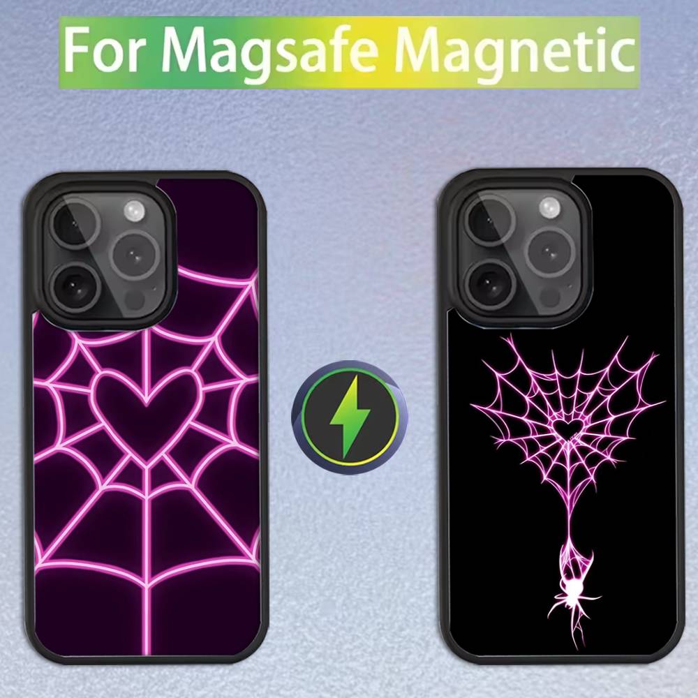 Cool S-Spider Web H-Heart Phone Case For iPhone 17,16,15,14,13,12,11,Pro,Max,Plus,Mini,SE Magsafe Magnetic Wireless Charging