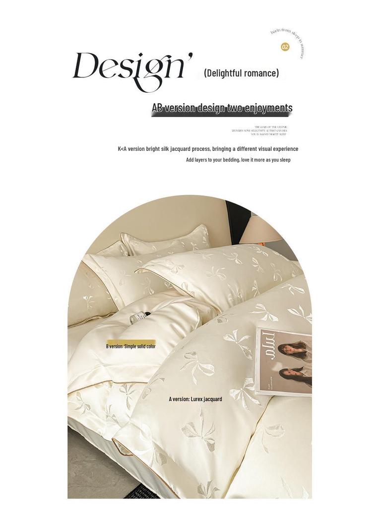 Set de lenjerie de pat de lux de vară Jacquard Tencel spălat și mătase Lyocell - Husă de plapumă mătăsoasă nude (3 bucăți)