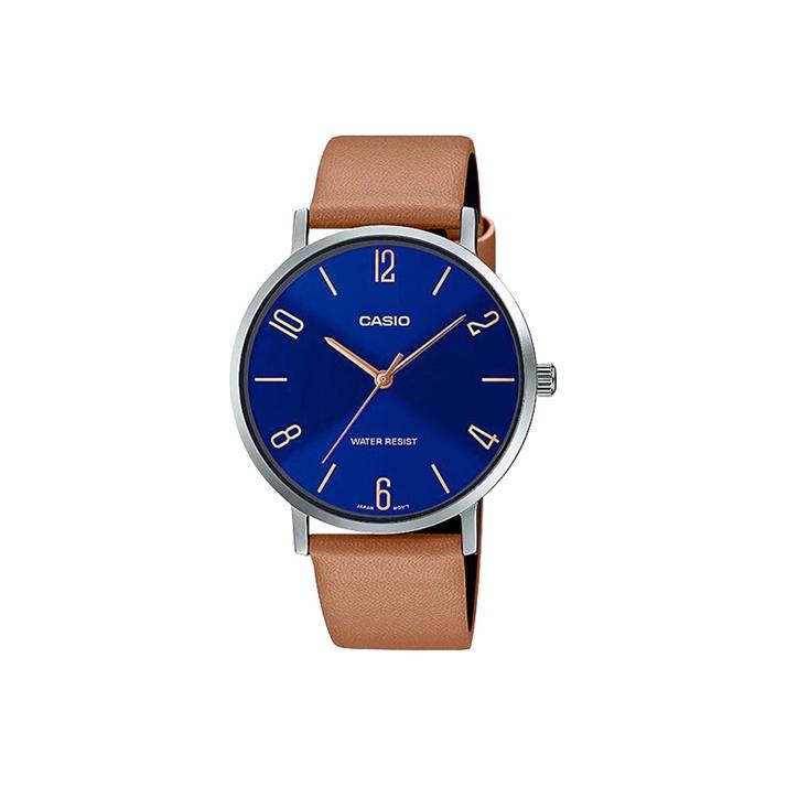 

CASIO Men Standard Series Blue Watch MTP-VT01L-2B2 MTP-VT01L-2B2 Brown Strap