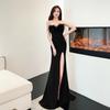 2025 Sexy Backless Strapless Floor-Length Slit Evening Gown for Foot Massage Technicians
