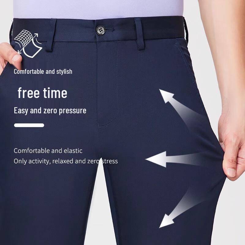 MONTAGUT Men's Summer Cool Feel Easy Care Straight-Leg Casual Trousers