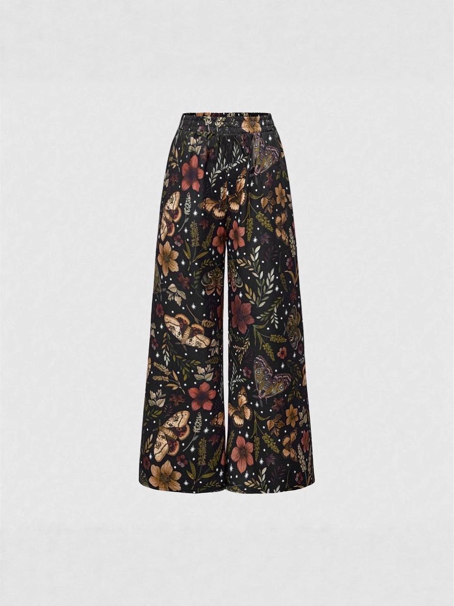 

2025 Trendy Women s High Waist Printed Loose Casual Trousers Medium цветочный