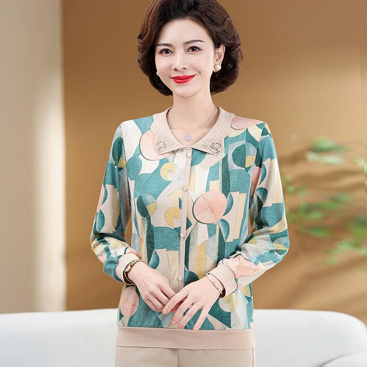 

Новая весенняя одежда бабушки, маленькая одежда, одежда для женщин среднего и пожилого возраста, модные топы для мамы среднего возраста тонкие 5XL зелёный