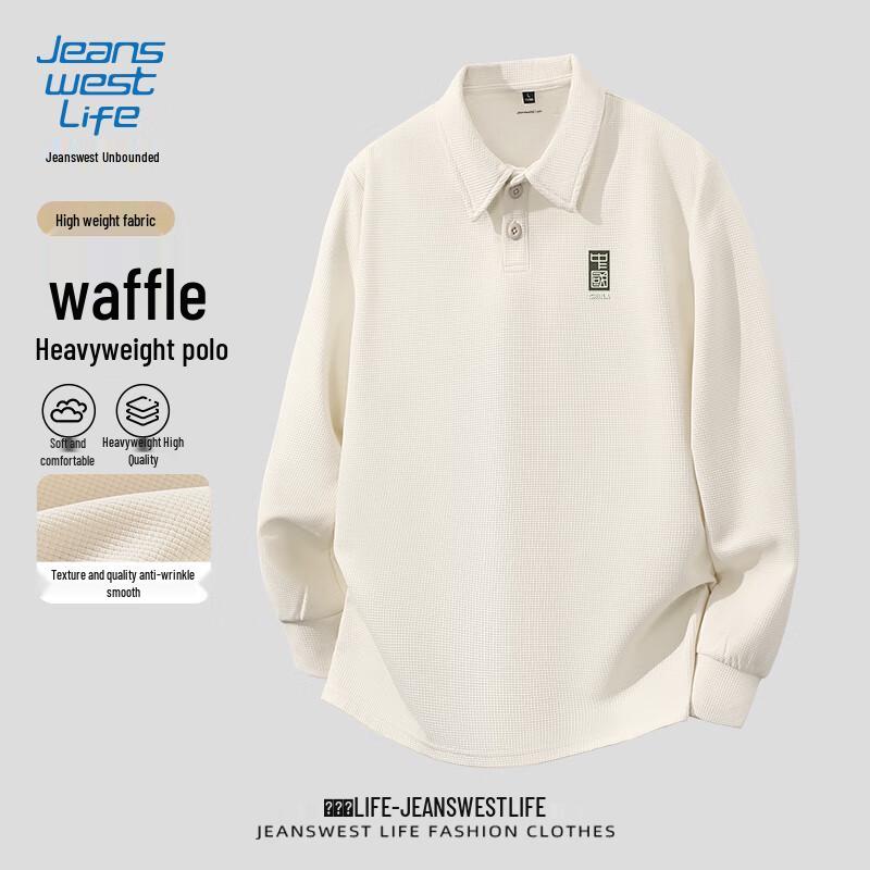 JEANSWEST LIFE Men's Heavy Waffle Knit Long-Sleeve Polo Shirt