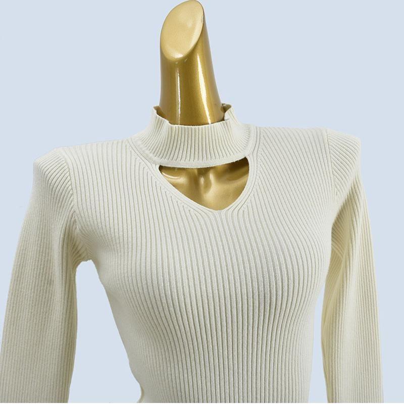 Autumn and Winter Half Turtleneck Cut Out Pure Color Knitting Sweater Pullover All-Matching Warm Tops Bottoming Shirt for Women Stylish