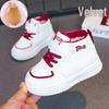 Children's White High-Top Canvas Shoes with Fleece Lining for Warmth - Versatile Sports Shoes for Boys and Toddler Girls