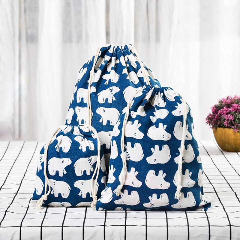 Kočka Medvěd Kreslený Stahovací Šňůrka Bavlněná Lněná Úložná Taška Dárková Cukrovinka Šperky Organizér Make-up Kosmetika Mince Klíče Tašky 49002