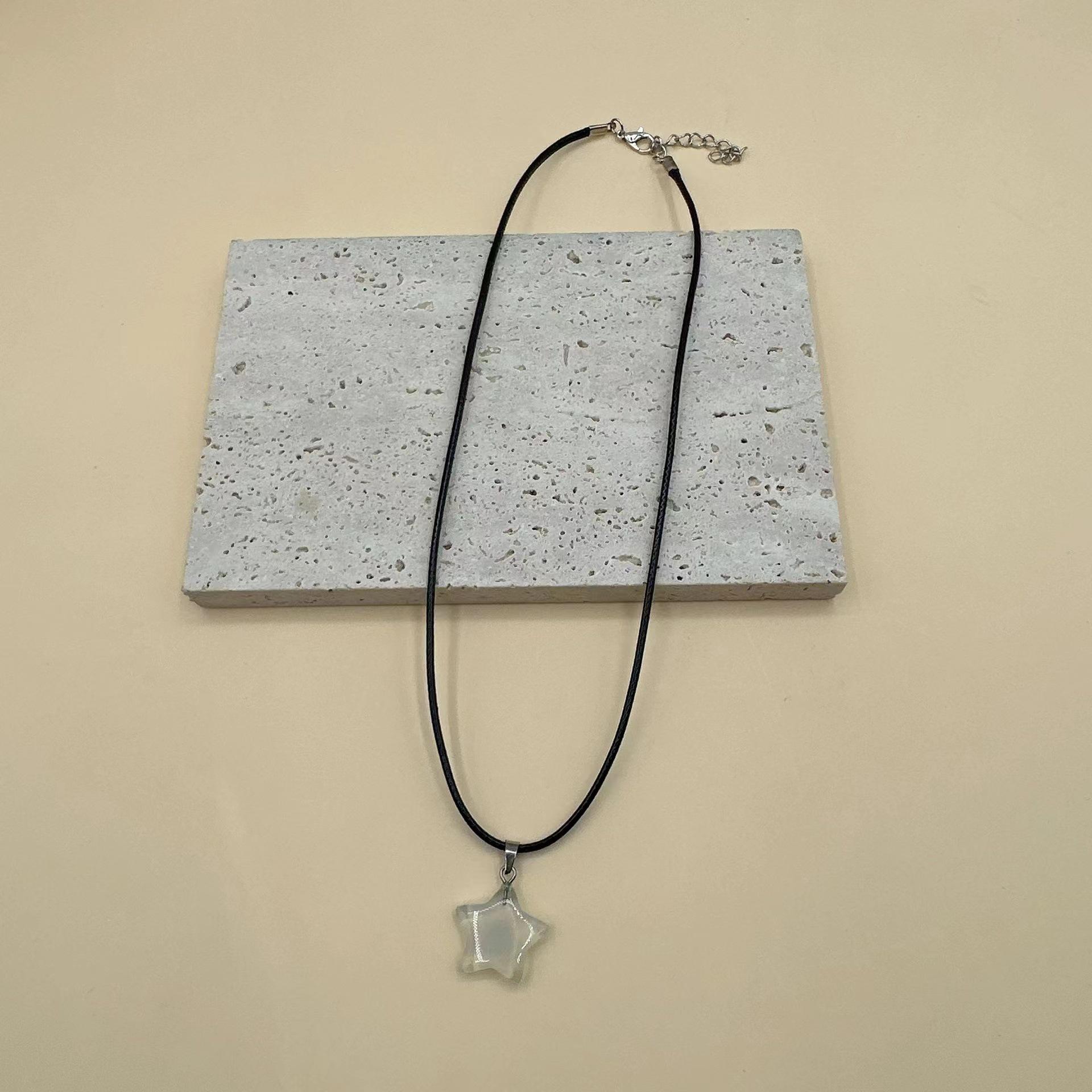 Cross Hot Five-Pointed Star Glass Pendant Necklace: Fashionable Leather Rope Women s Star Collarbone Chain