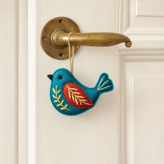 Handgefertigter Filzvogel-Schmuck, Vintage-Stickerei Vogel Hängedekoration, Handgefertigter Bunter Vogel Weihnachtsbaumschmuck