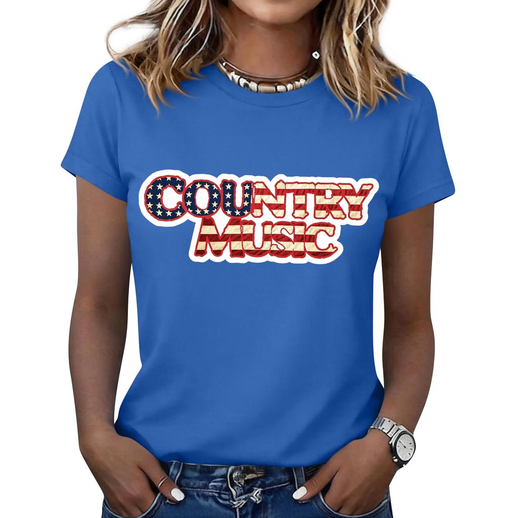 Women's Fashionable Casual Music Festival Print Round-Neck Short-Sleeve T-Shirt