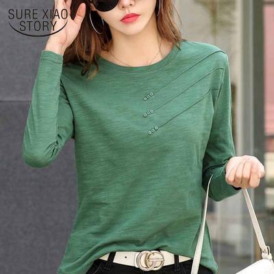 Mode Oansatz Langarm Shirt Frauen Plus Größe Baumwolle T-shirt Herbst Solide Lose Alle-spiel Büro Dame Koreanische Kleidung 10800 1135