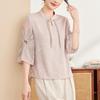 Mom's Stylish Chinese Stand Collar Chiffon Top for Spring/Summer - Seven-Sleeve Blouse for Middle-Aged & Elderly Women
