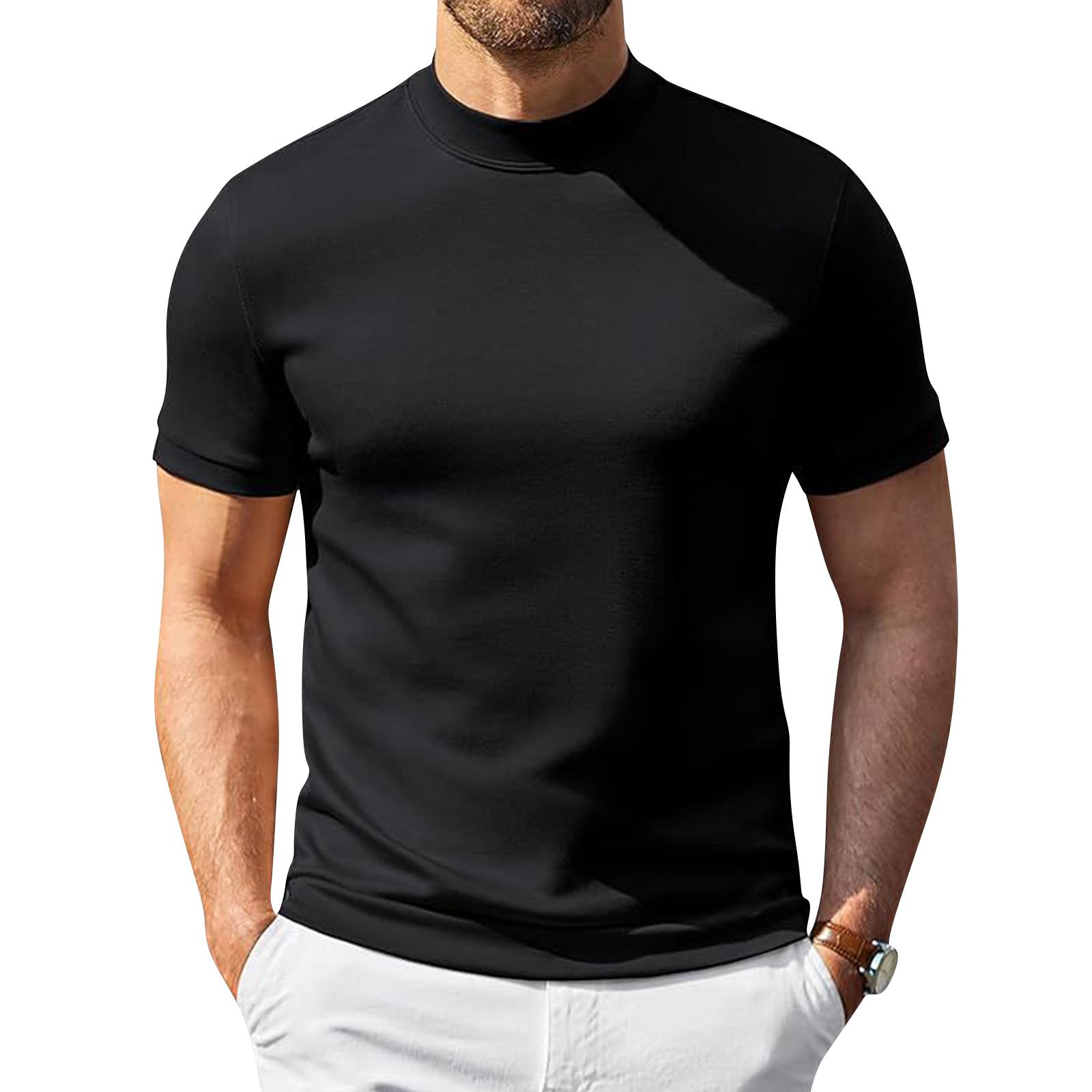 Men s Short Sleeve Mock Neck T-Shirt Lightweight Breathable Stretchy Undershirt S