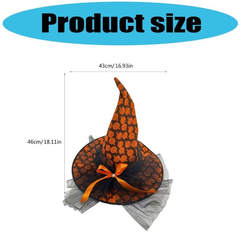 Eye Catching Witch Hat With Mesh Panel Halloween Party Wear Practical Fabric Cosplay Props Costume Accessory