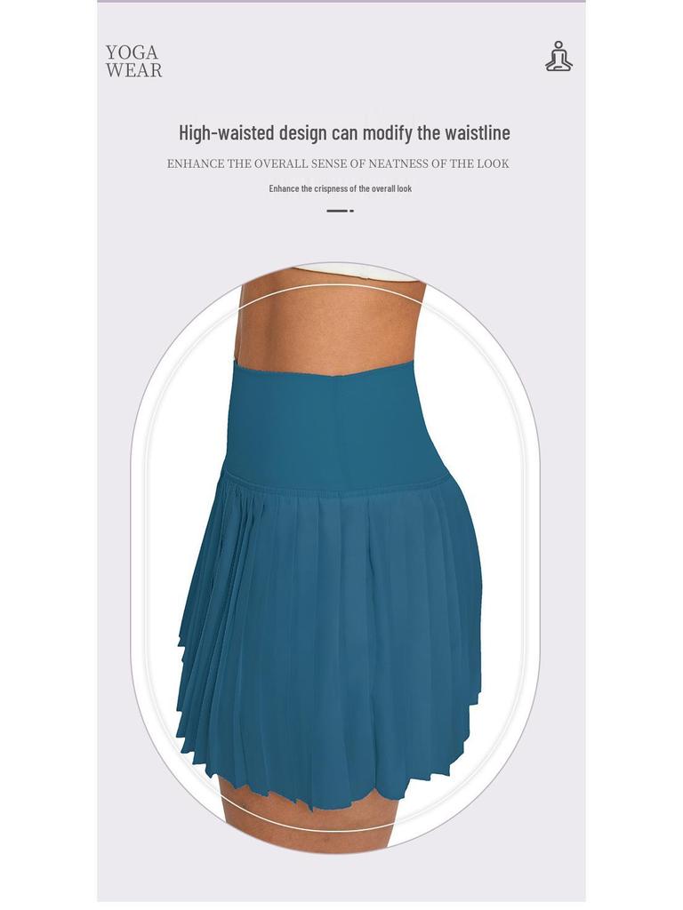 High-Waisted Pleated Sports Mini Skirt with Pockets - Women's Anti-Exposure Tennis Skirt