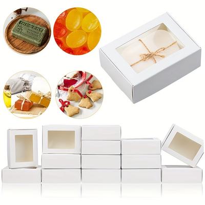 30 cajas de regalo pequeñas de papel kraft rectangulares con ventana transparente para regalo de jabón, para panadería, dulces, chocolate y exhibición de joyas