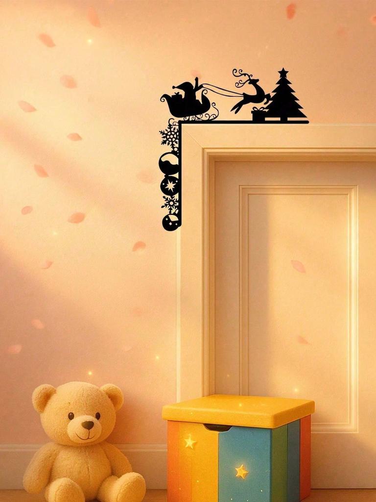 Christmas Sleigh Wall Stickers, Metal Iron Art Decor for Doors, Frames, Home Wall Decoration, Winter Holiday Ornaments, Festive Room Accents