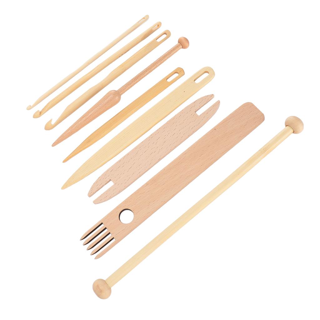 9 Pieces Wooden Weaving Tools Pick Stick Crochet Needle Shuttle Kit Hand Loom Machine Accessories