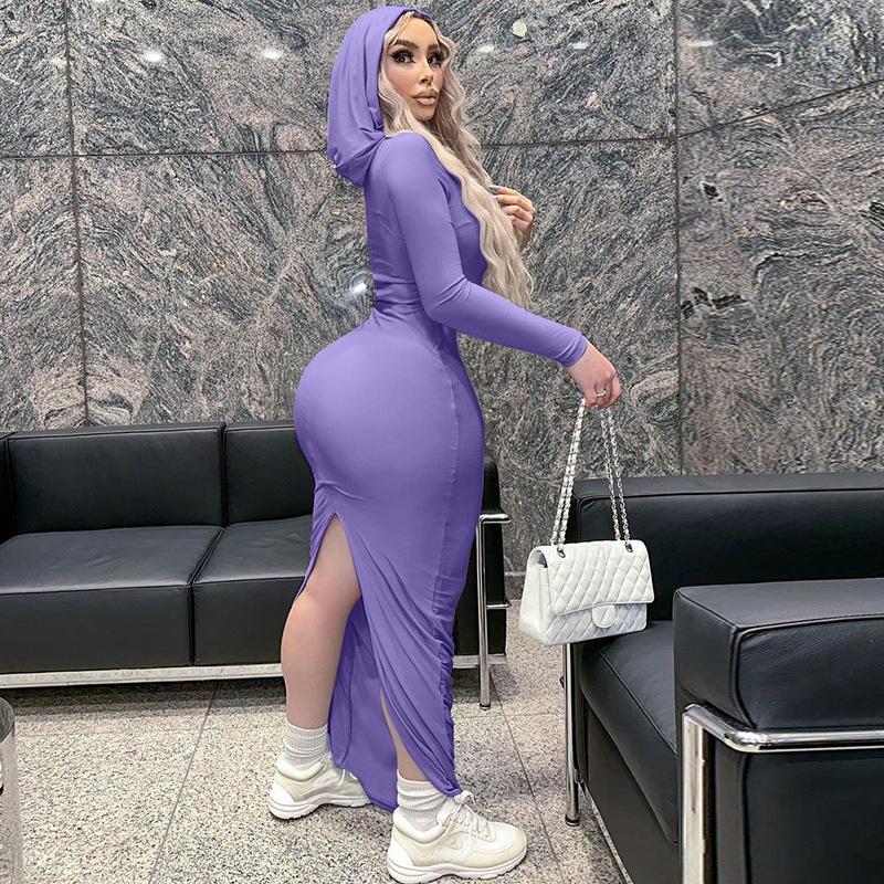 Bodycon šaty s kapucí a dlouhým rukávem - Styl evropských a amerických celebrit