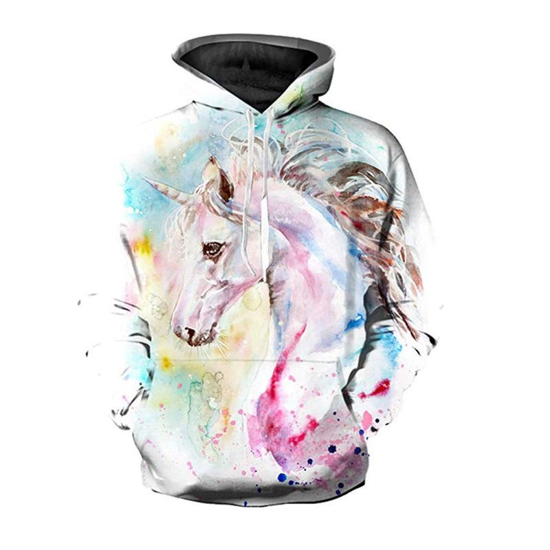 Autumn 3D Horse Pattern Printed Hoodies Fashionable Casual Sports Long Sleeved Men's Hooded Sweatshirts