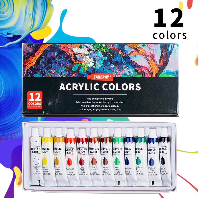24-Color Acrylic Paint Set, 12ml Tubes, Waterproof & Sunscreen, for Fine Art & DIY