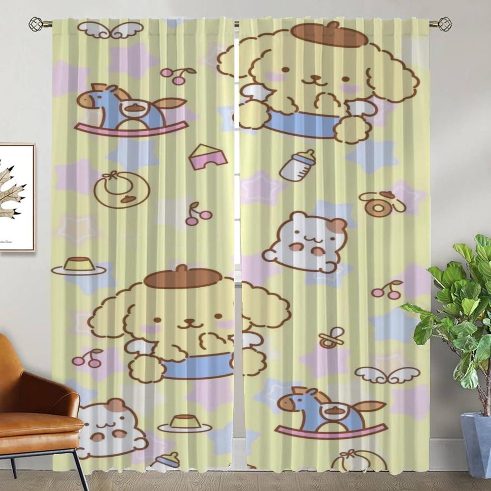 P-Pompom Purin Blackout Curtains for Living Room Window Curtain Tulle for Bedroom Halloween Decoration Home Interior Curtains