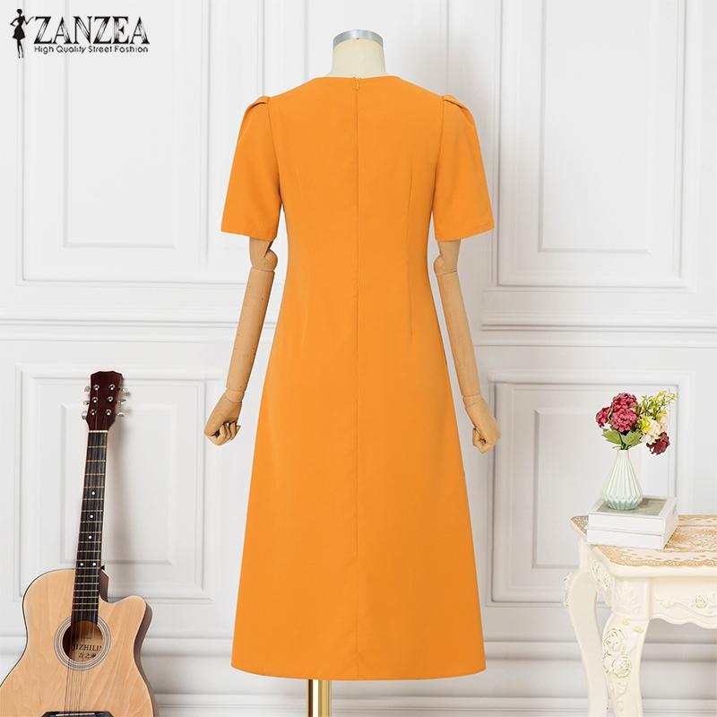 ZANZEA Women Casual V-Neck Summer Short Sleeve Long Dress