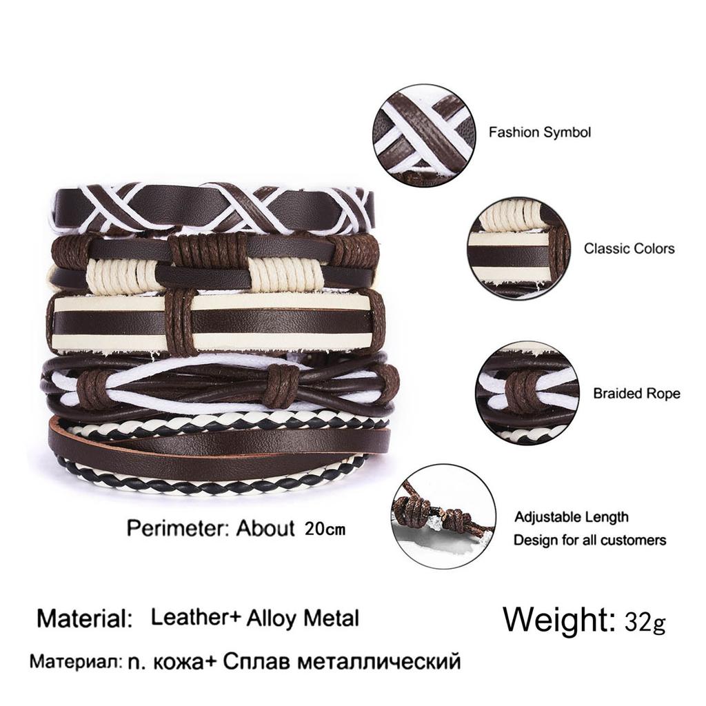 Vintage Multi-layer Feather Star Leather Bracelets For Men Hand-knitted Leaves Rope Wrap Wristband Bracelet Ethnic Party Jewelry
