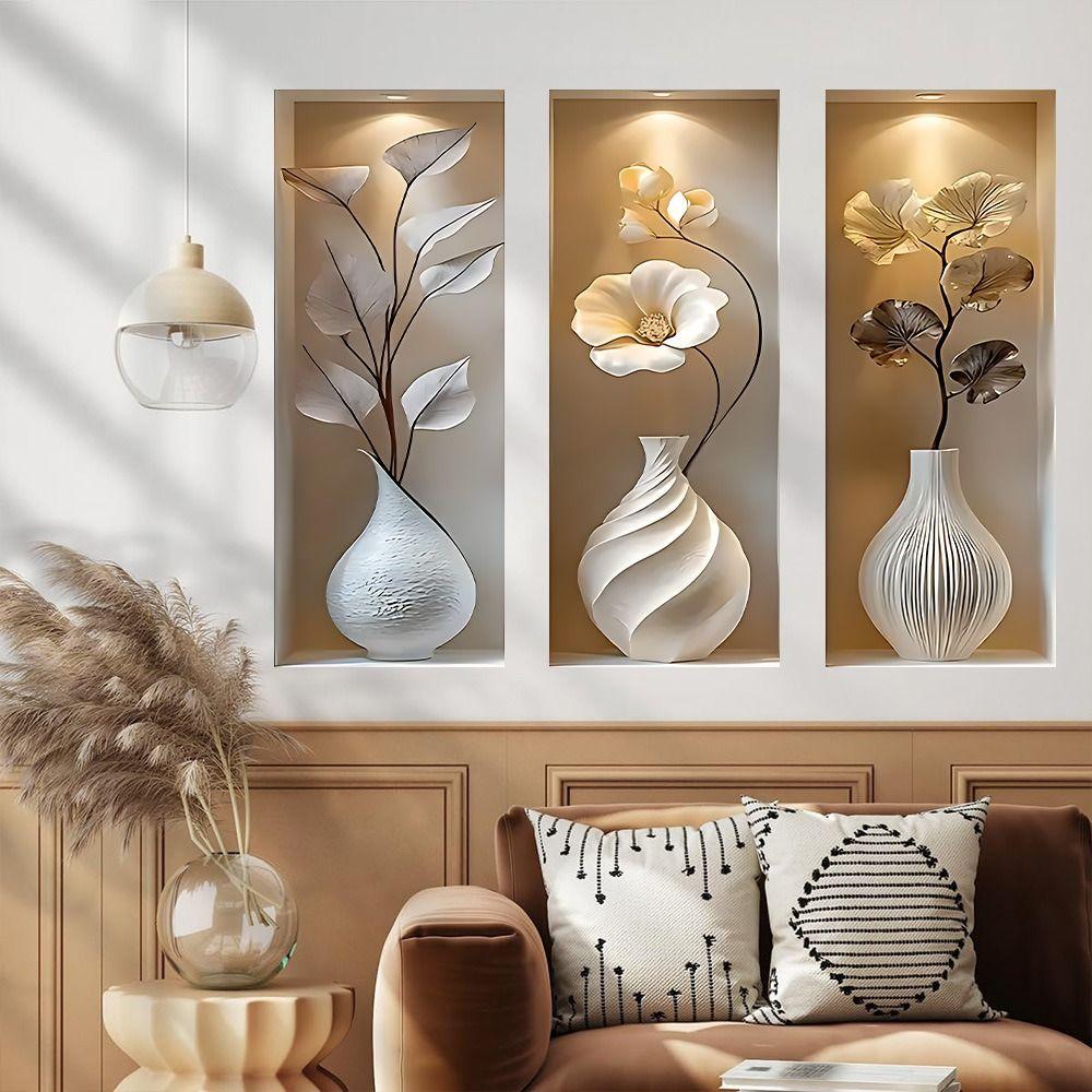 3Pcs Waterproof Flower Wall Sticker Plant Wall Sticker for Office Living Room Study Cabinet
