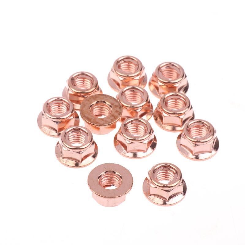 NEW 12/50Pcs M8 Copper-plated Head Stud Lock Nuts Copper Bolt Screw Bolt Screw Turbo Exhaust Stud Hex Copper Exhaust Nuts