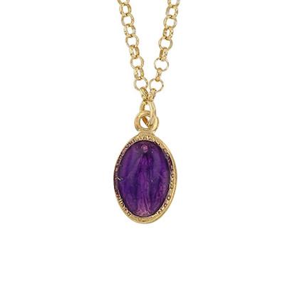 [R5493] - Handgefertigte Silberkette 'Jungfrau Maria' Lilagold - 10x7 mm