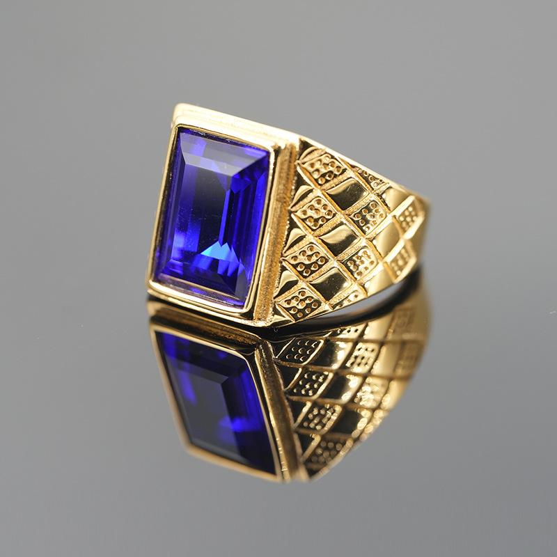 European and American Gemstone Ring Boys Titanium Steel Jewelry Personality Male and Female Gender Neutral Ring Multi-colored Gemstone