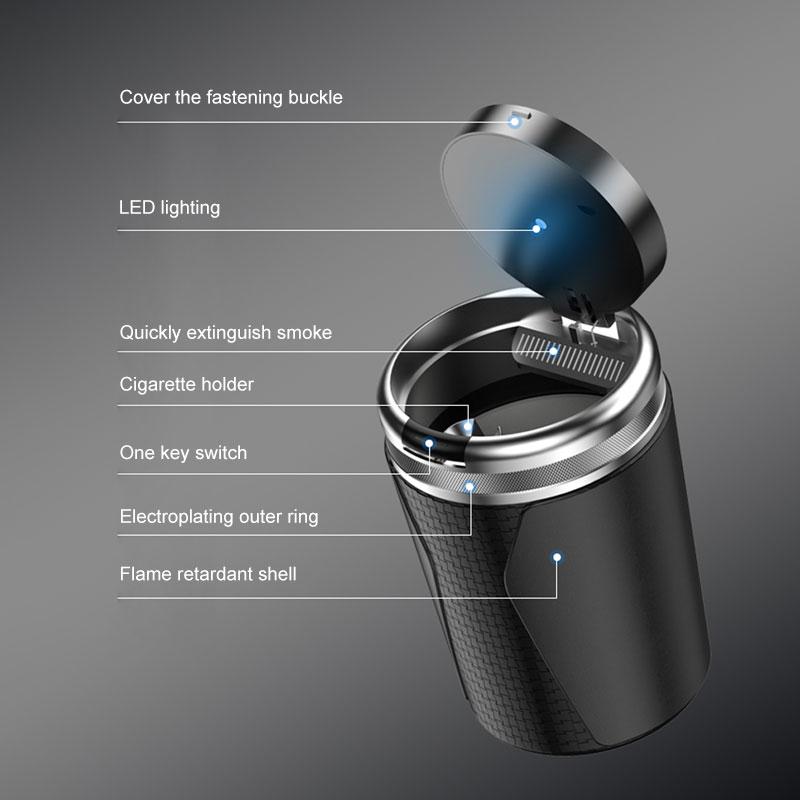 Car Ashtray With LED Light For BMW X1 X2 X3 X5 X4X6 X7 1 3 5 6 7 Series E60 E90 E70 G20 G30 G70 i7 Flame Retardant Cigarette Box