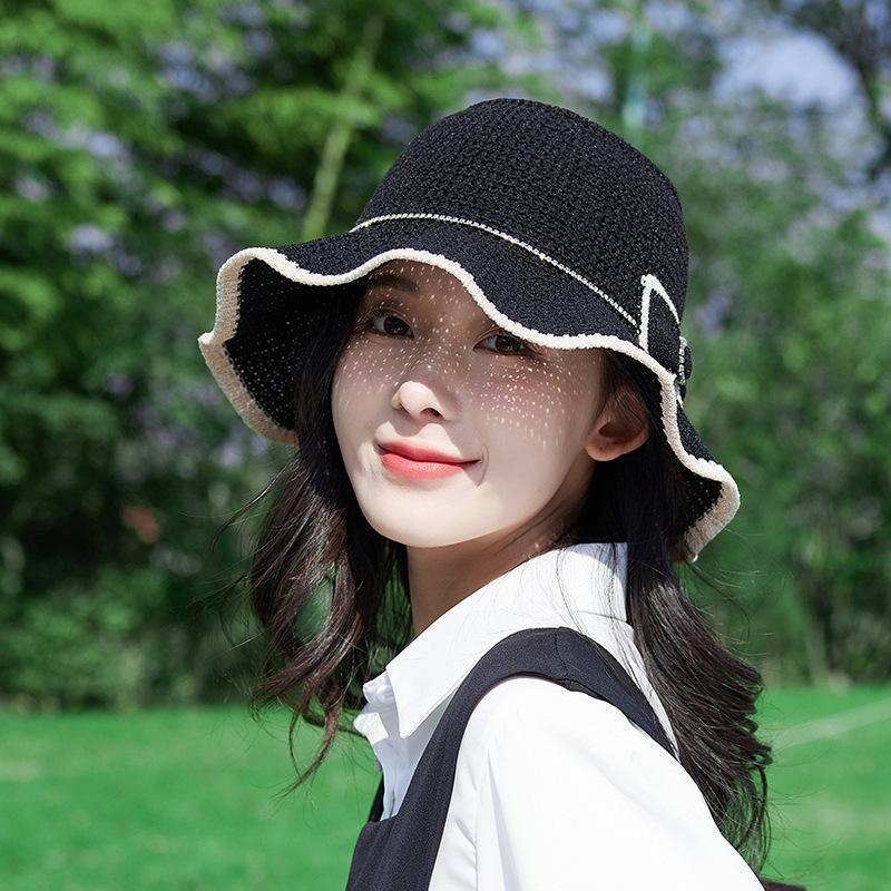 Versatile lace woven fisherman hat summer travel show face small breathable sun hat sunscreen hat bucket hat