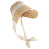 Sombrero de Paja Estilo Lolita para Mujeres Niñas Sombrero Francés para Fiesta de Té Bonete de Encaje Patchwork Sombrero de Sol Tejido a Mano Tocado de Verano