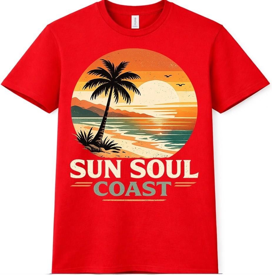 Beach Sunset Palm Tree T Shirt Tropical Summer Sun Soul Coast Graphic Tee S