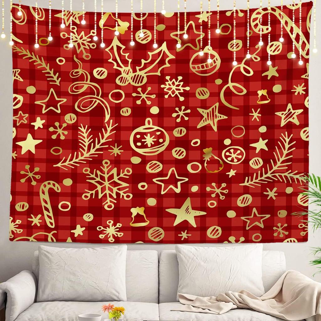 Christmas Wall Tapestry, Tree Wall Hanging Large Tapestry Decoration Polyester Fiber White Hem Around for Dorm Room Bedroom