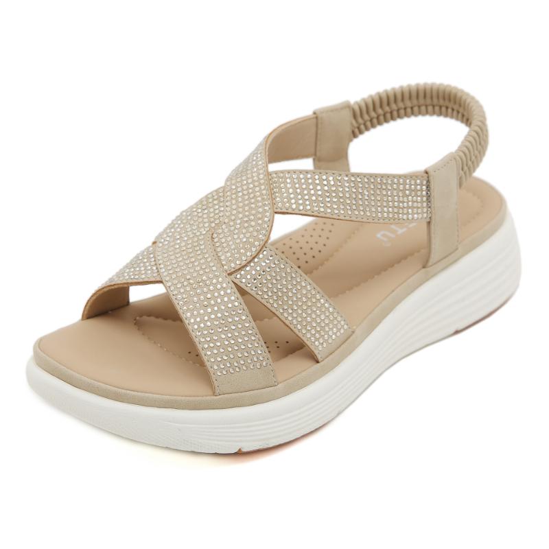 

Fashion 2025 European And American Rhinestone Thick Sole Comfortable Elastic Band Large Size Light Sweet Sandals Casual And Fashionable 37