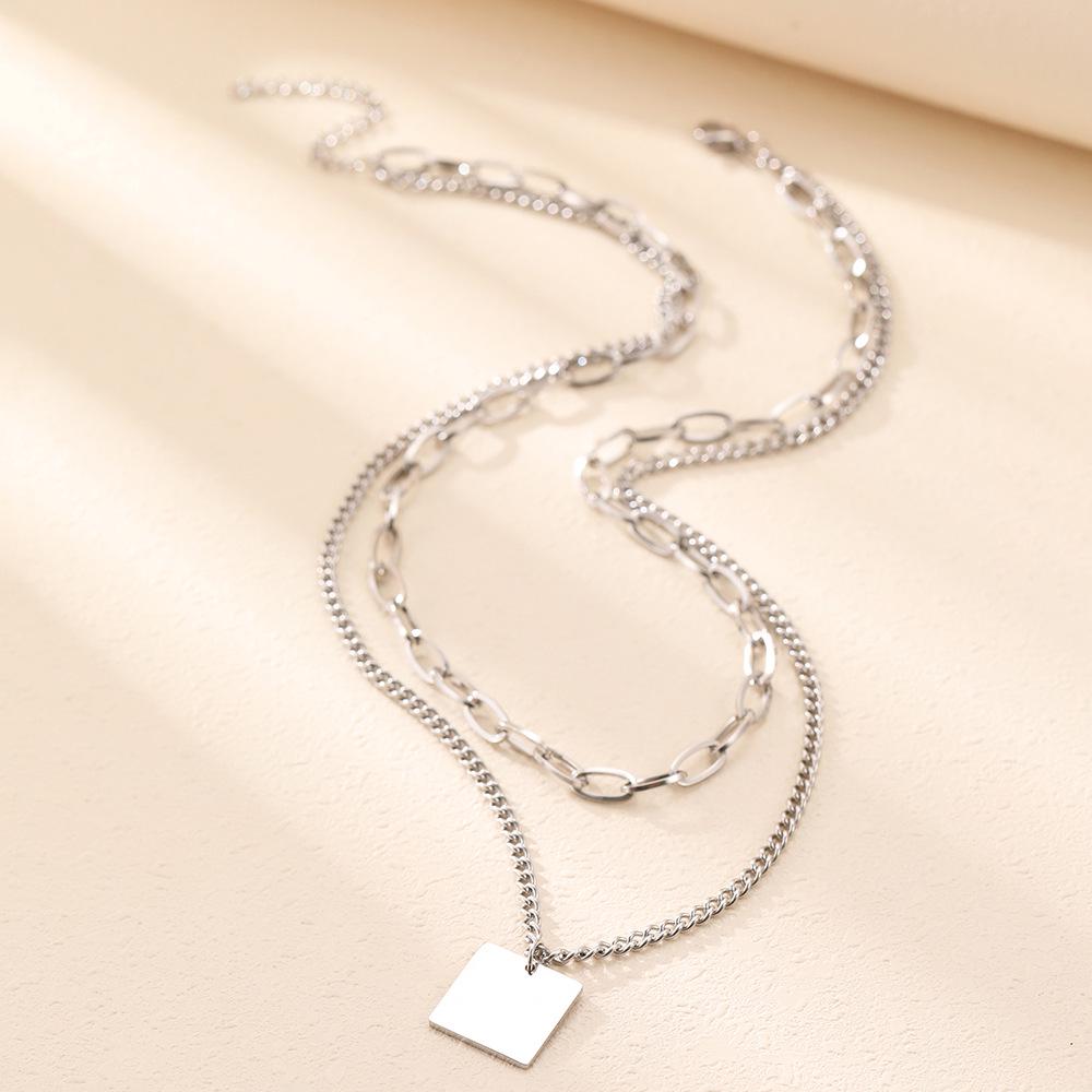 Квадратный кулон из нержавеющей стали, минималистичное двухуровневое ожерелье для женщин