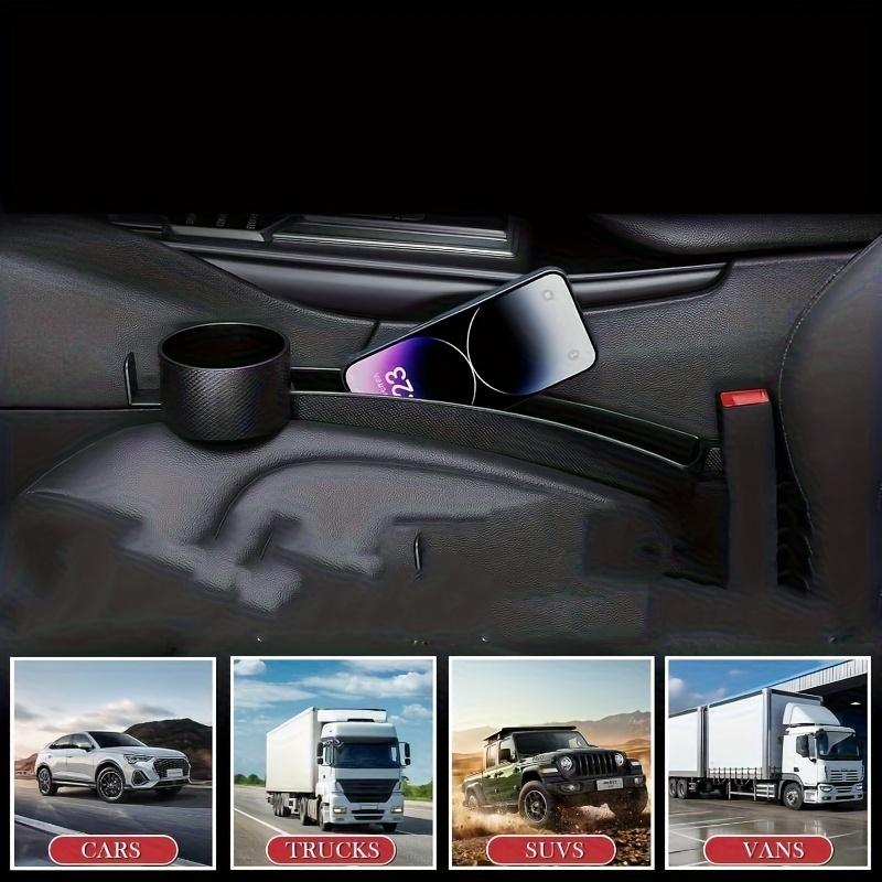 2-Piece Car Seat Storage Organizer, Upgraded Side Seat Filler Combines storage box, cup holder, and hook functions in one Fits b