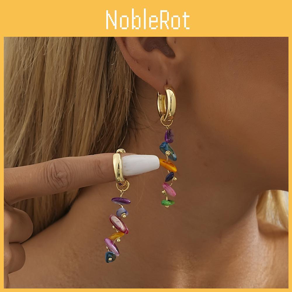 Natural Stone Elegant Earrings For Women Colorful Geometric Design With Chain Details