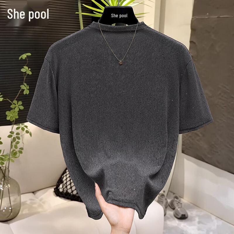Women s Rhinestone Ice Silk Slim Fit Short Sleeve T-Shirt XL