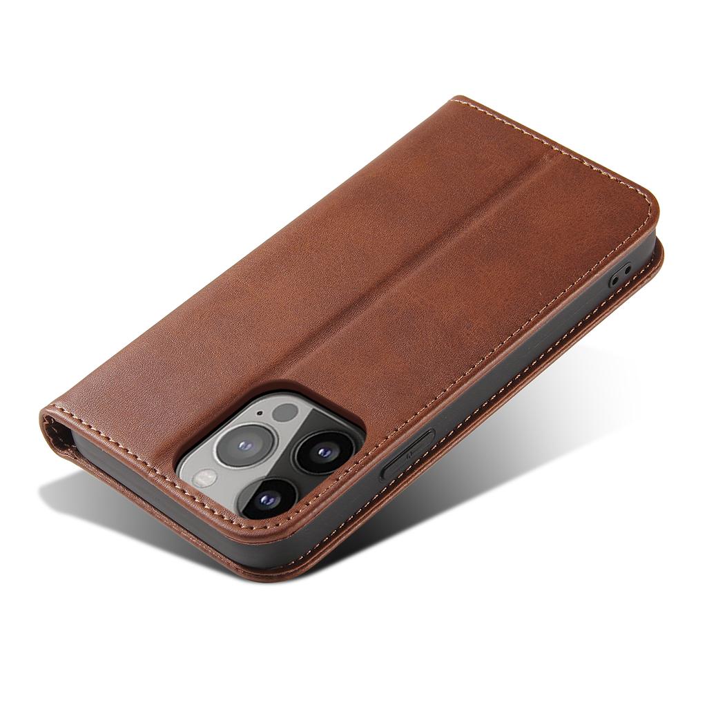For iPhone 13 Pro 6.1 inch Cell Phone Case Wallet Magnetic Leather Stand Calf Texture Phone Cover