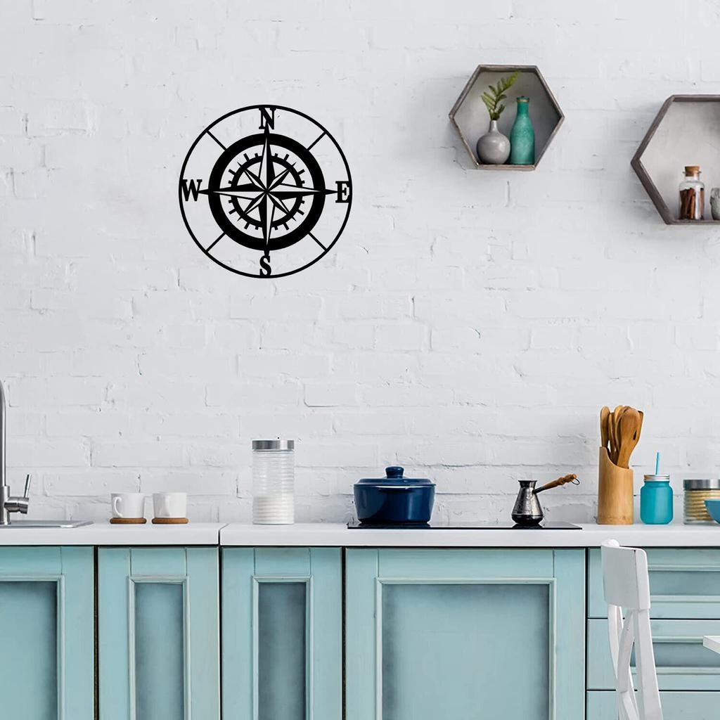 Nautical Compass Wall Decor – Black Metal Compass for Outdoor Wall Art Perfect for Coastal and Maritime Themes