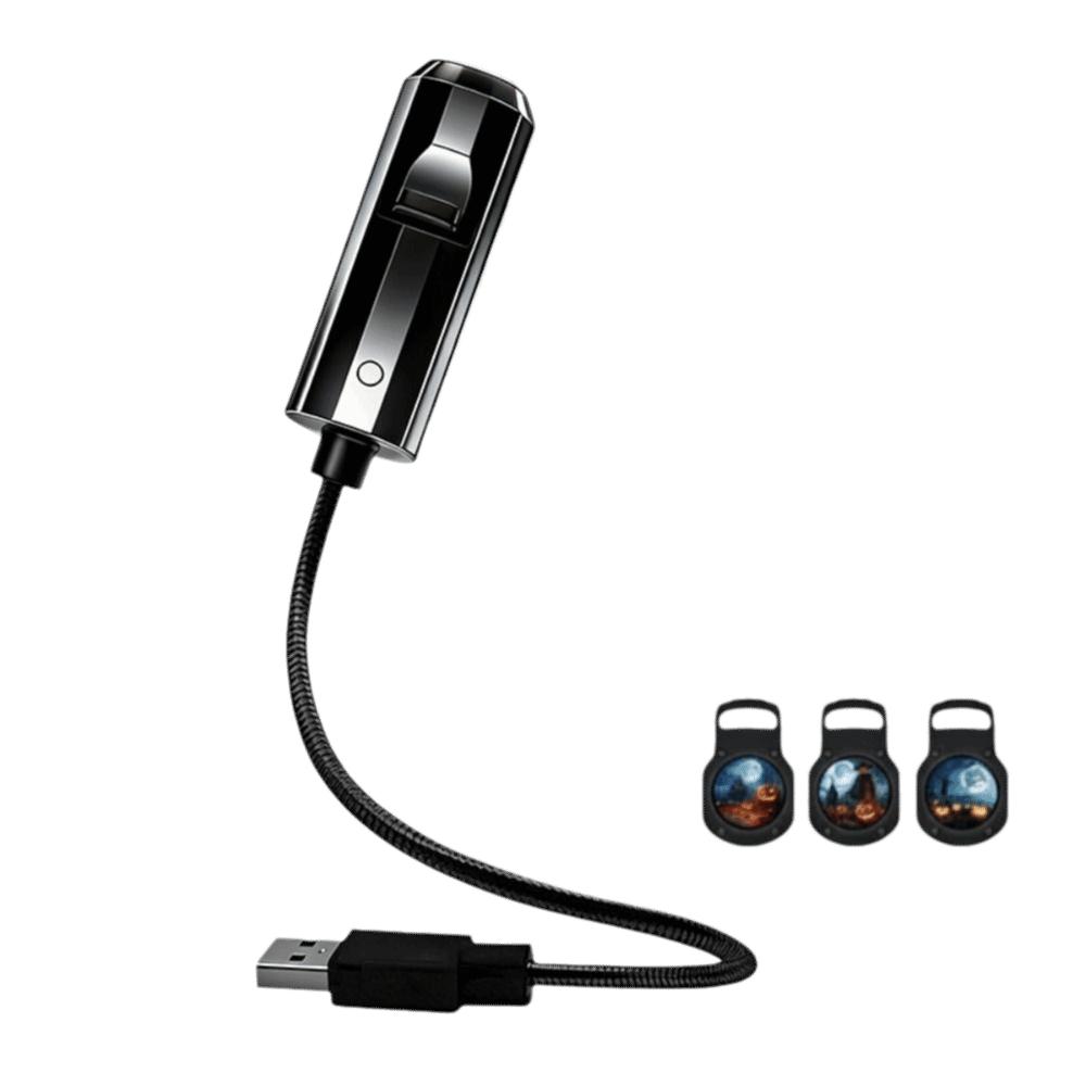 Flexible Neck USB Plug Projection Lamp 360 Degree Rotating Night Light Halloween