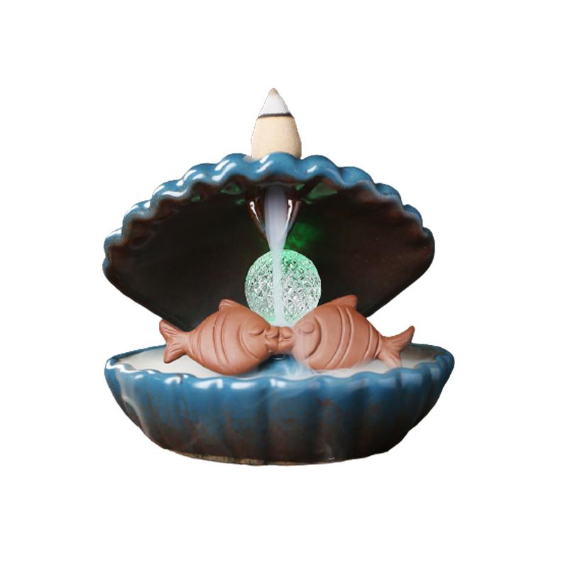 

Керамическая курильница для дыма с обратным потоком, светодиодный светильник, курильница с водопадом, держатель для рукоделия B-8.8x10.5x9.8cm