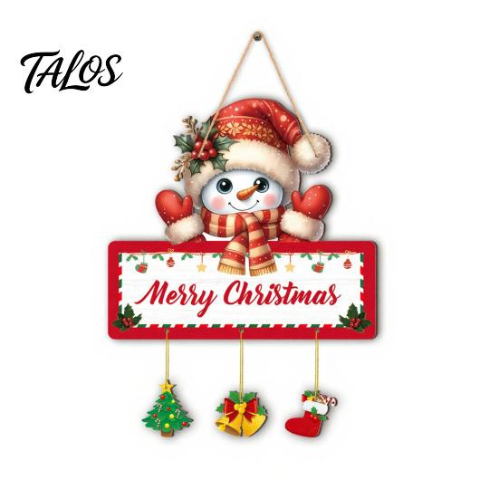 Christmas Wooden Hanging Ornaments Winter Sign, Elk Snowman Decorative Plaque, Sign Door for Holiday Party Home Decor Rustic