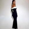 Europäische, amerikanische Herbst- und Winter-Neuheiten Damenbekleidung Mode kontrastierende Farben One-Shoulder figurbetont Langarm Hüftumhüllend