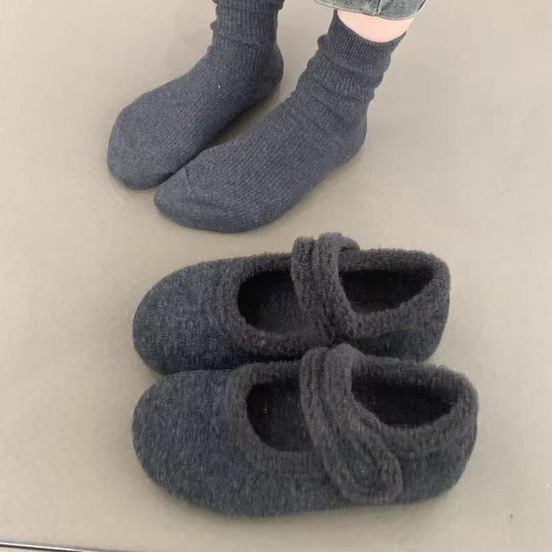 

Inner heightening thick-soled Birkenstocks women s velvet gray Mary Jane fluffy shoes women s winter wear Korean version of woolen cotton shoes 40 темно-серого